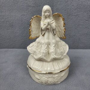 Vintage Ceramic Angel Praying Figurine White Gold Trim 6.5"‎ Christmas Decor